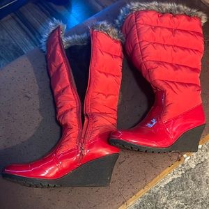 Red bamboo boots!!! Very warm and comfortable